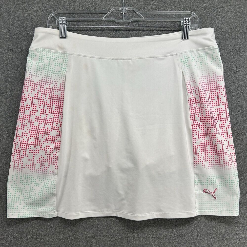 PUMA Womens Medium Athletic Tennis Skort White Colorful Print Built In Shorts